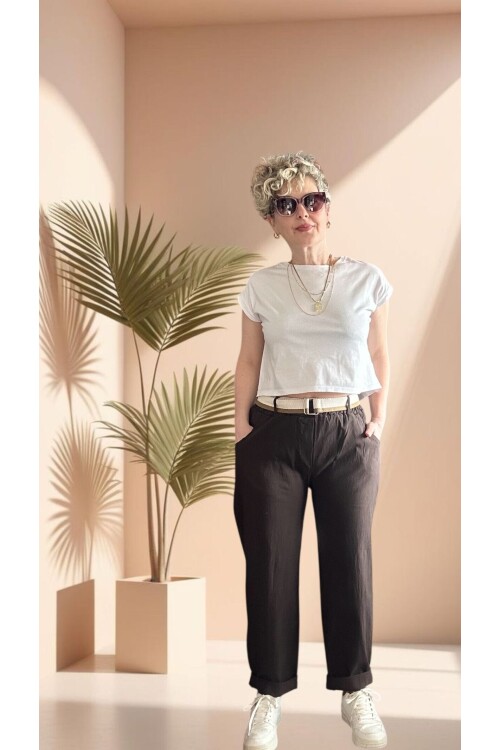 Betty İtalyan Balon Kemerli Pantolon Kahve