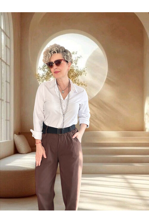 Betty İtalyan Balon Kemerli Pantolon Kahverengi