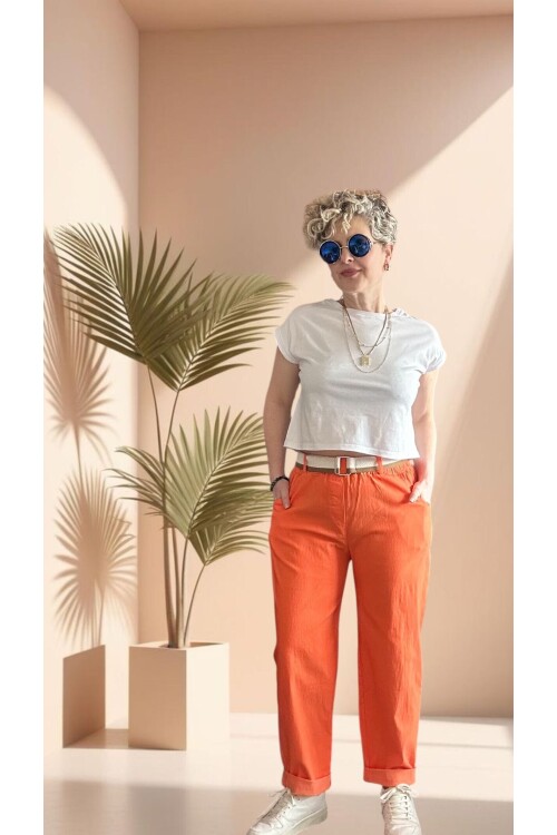 Betty İtalyan Balon Kemerli Pantolon Orange