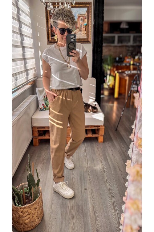 Capello İtalyan Balon Kemerli Pantolon Camel