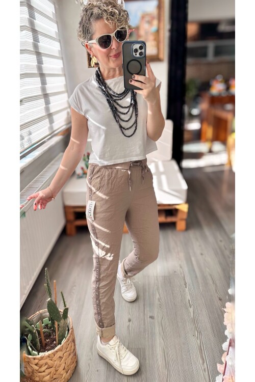 Felisa  İtalyan Sihirli Zımba Detay Pantalon Fango