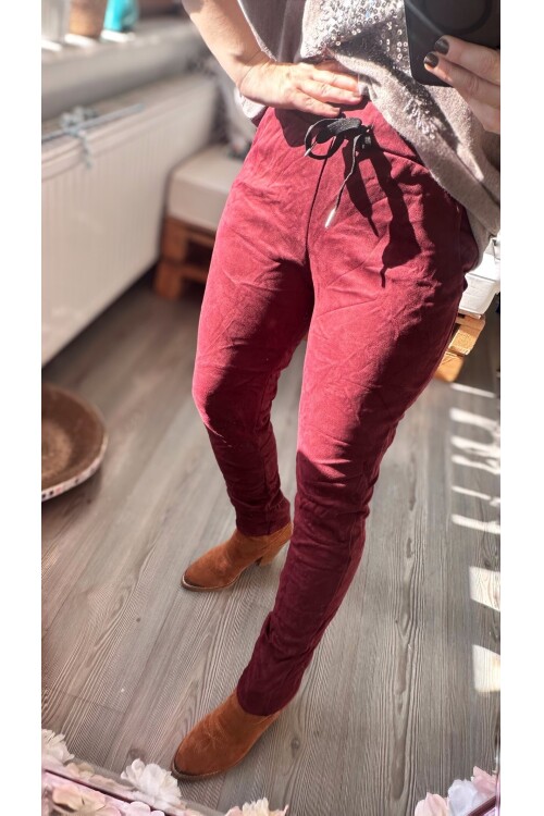 Fondo İtalyan Sihirli Süet Pantolon Bordo