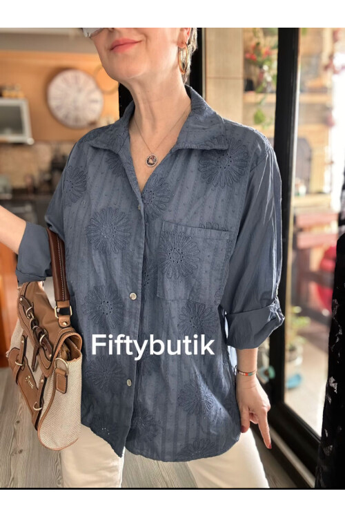 Gesso İtalyan Çiçek Fisto Detay Gömlek İndigo