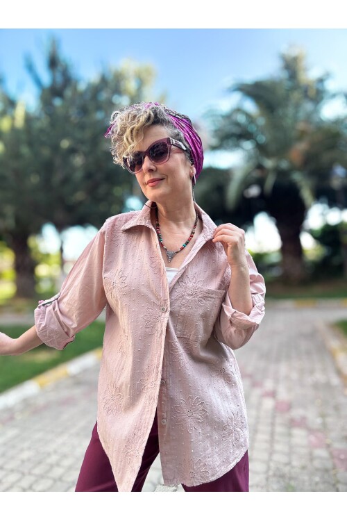 Gesso İtalyan Çiçek Fisto Detay Gömlek Pudra