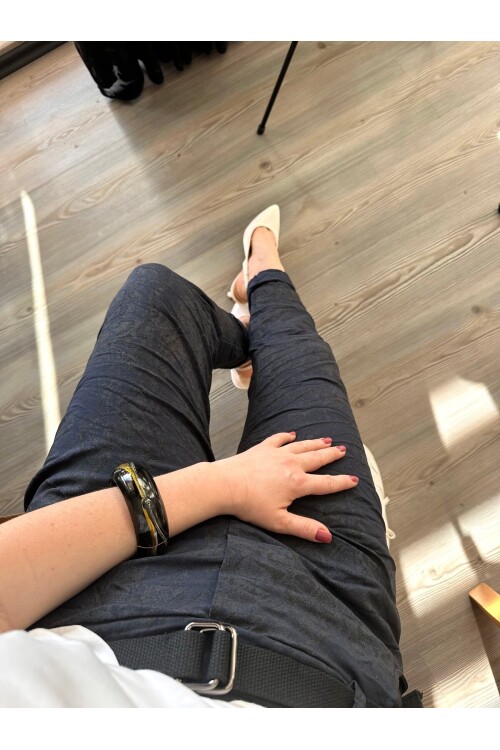 Gianni İtalyan Desen Detay Kemerli Sihirli Pantolon Navy