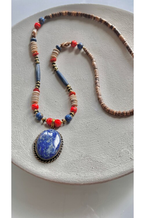 Lapis Lazuli Premium Doğal Taş Etnik Kolye