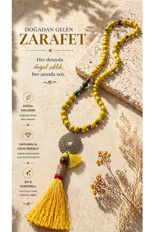 Otantik Sarı Tahta Tasarım Kolye