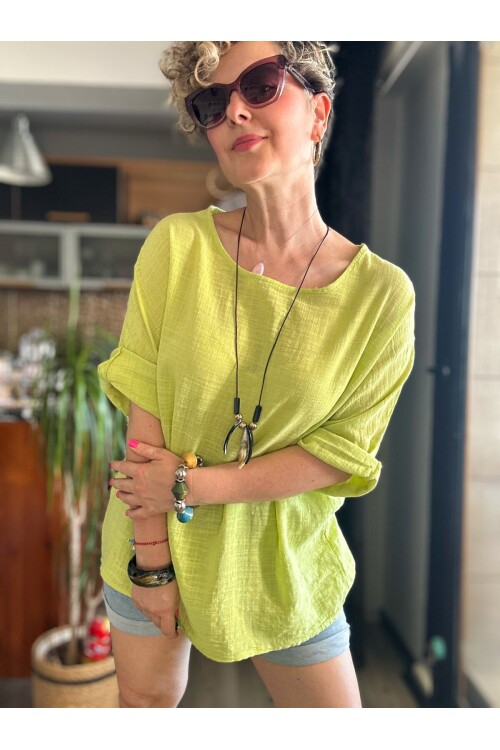 Pesto İthal Kolyeli Tasarım Bluz Limon Küfü