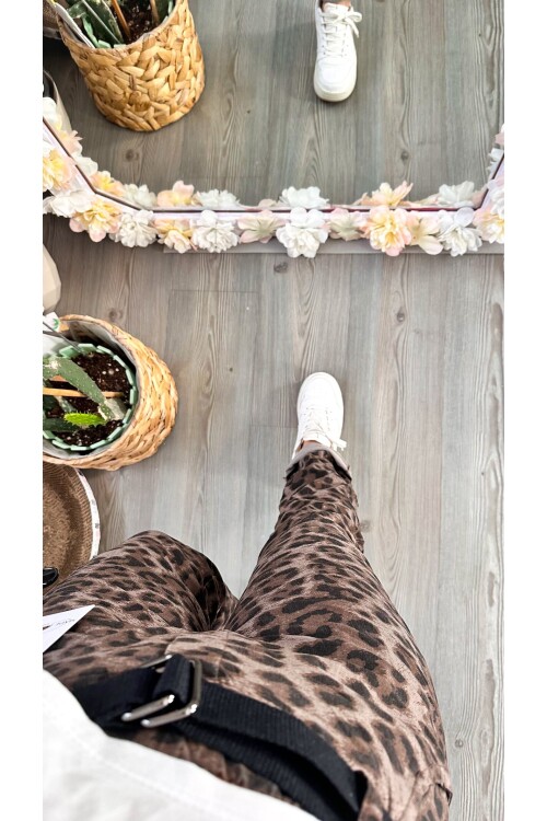 Scala İtalyan Leopar Desen Kemer Detaylı Sihirli Pantolon