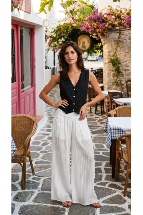 Terra %100 Linen Tasarım Düğmeli Yelek Siyah