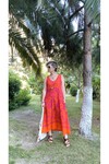 Lks Palmiye Desen Orange V yaka Elbise