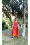 Lks Palmiye Desen Orange V yaka Elbise