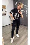 Kemerli Tasarım Taş Detay Jean Pantolon Siyah