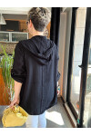 Detto İtalyan Stil Kapşonlu Sırt Detaylı Hırka Ceket Siyah