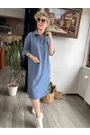 Meri Gömlek Yaka  Ayrobin Elbise İndigo Mavi