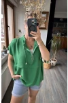 Noot Tasarım Rahat Kesim Fermuar Detay Bluz Yeşil