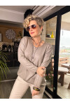 Ricolo Sim Detaylı İtalyan Stil Triko Bluz Vizon