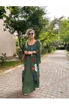 Trezza İtalyan Tasarım Baskı Detay Elbise Haki Yeşil