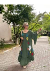 Trezza İtalyan Tasarım Baskı Detay Elbise Haki Yeşil