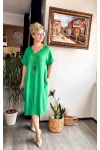 Zyp Kolyeli Rahat Kesim Elbise Yeşil