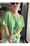 Falle İtalyan Kolyeli Viskon Bluz Fıstık Yeşil