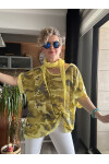 Mamma Mia Fularlı Etek Pul Kamuflaj Bluz Sarı