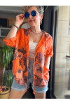 Satti İtalyan Tasarım Çiçek Desen Kapşon Ceket Orange