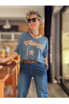 Gabbi İtalyan Vintage Desen Triko Jeans Mavi