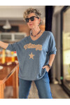 Gabbi İtalyan Vintage Desen Triko Jeans Mavi